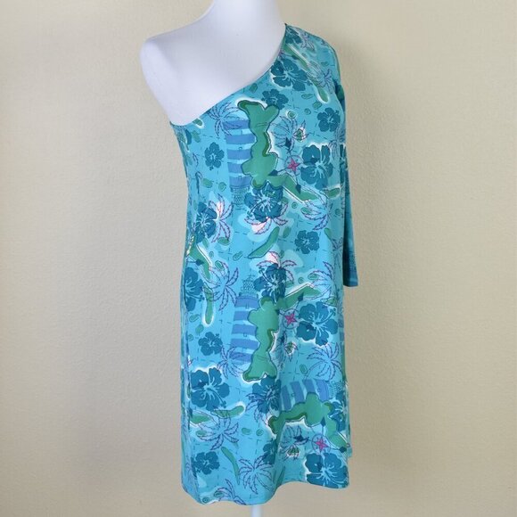 Tracy Negoshian One Sleeve Island Tropical Print Dress - S - Picture 7 of 8